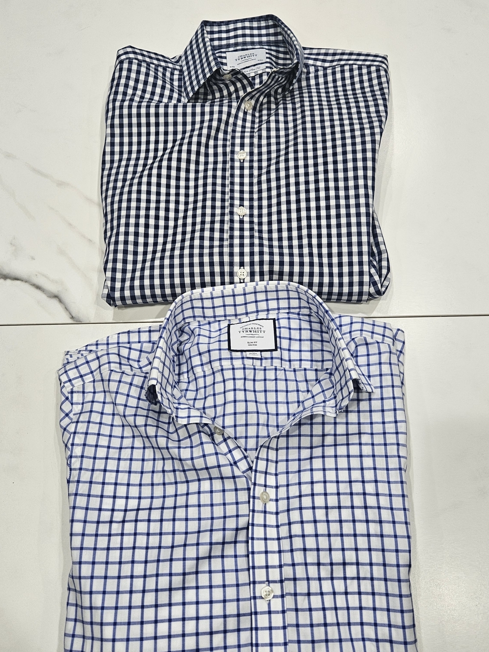 Two Men's Charles Tyrwhitt Slim-Fit Checked Button-Down Shirt - Blue/White